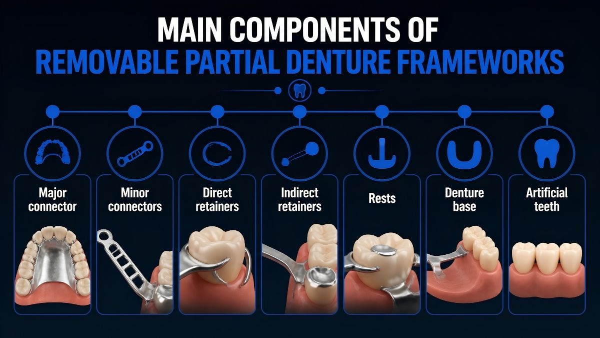 Main components of removable partial denture frameworks Main components of removable partial denture frameworks